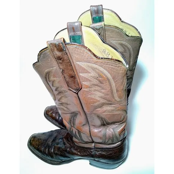Luskey’s Brown Two Tone Ostrich Skin Cowboy Western Boots Men's Est. Size 8 M