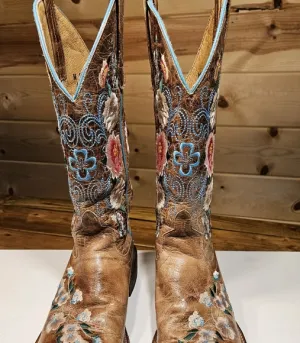Macie Bean Brown Floral Embroidered Heeled Boots Size 7