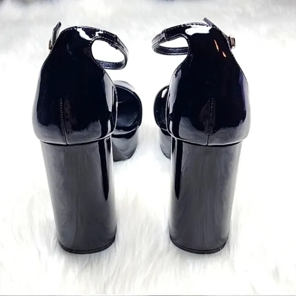 Madden Girl Omega Platform Ankle Strap Pump Black Patent Leather High Heels