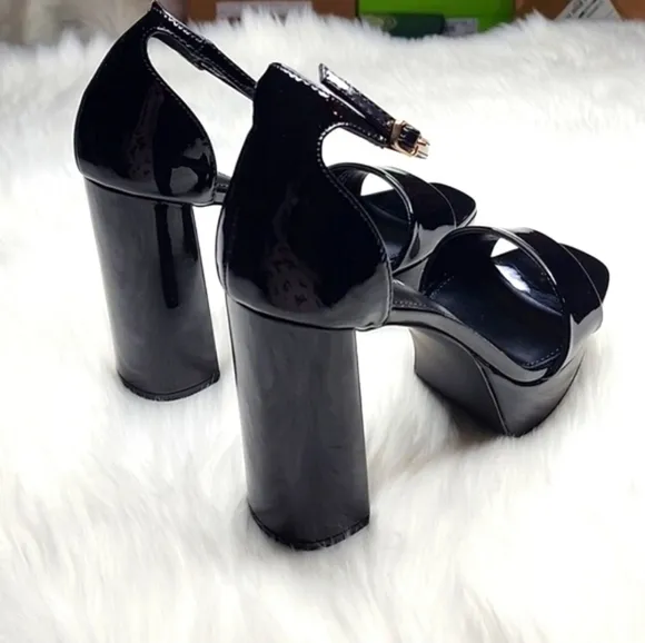 Madden Girl Omega Platform Ankle Strap Pump Black Patent Leather High Heels