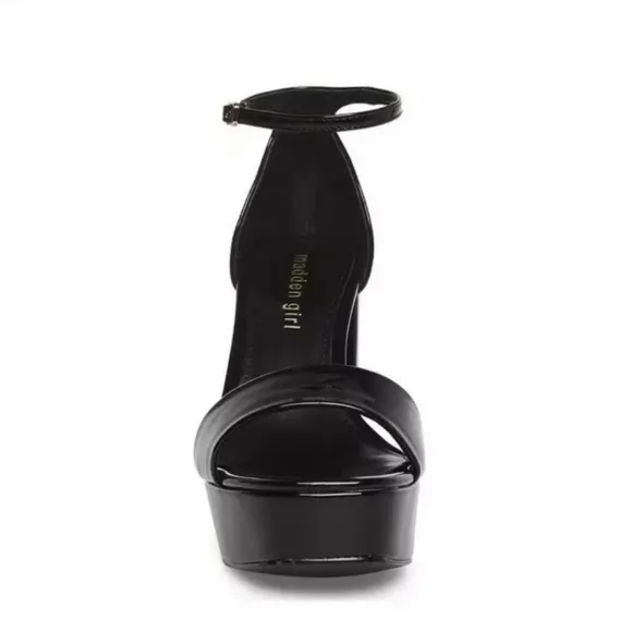 Madden Girl Omega Platform Ankle Strap Pump Black Patent Leather High Heels