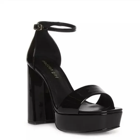 Madden Girl Omega Platform Ankle Strap Pump Black Patent Leather High Heels