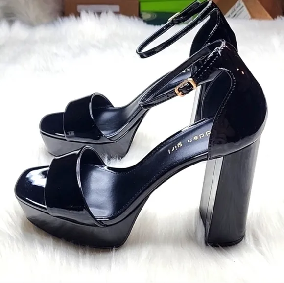Madden Girl Omega Platform Ankle Strap Pump Black Patent Leather High Heels