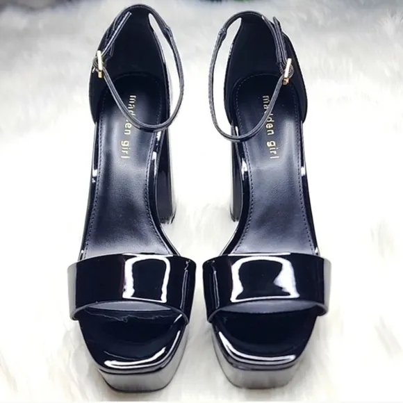 Madden Girl Omega Platform Ankle Strap Pump Black Patent Leather High Heels