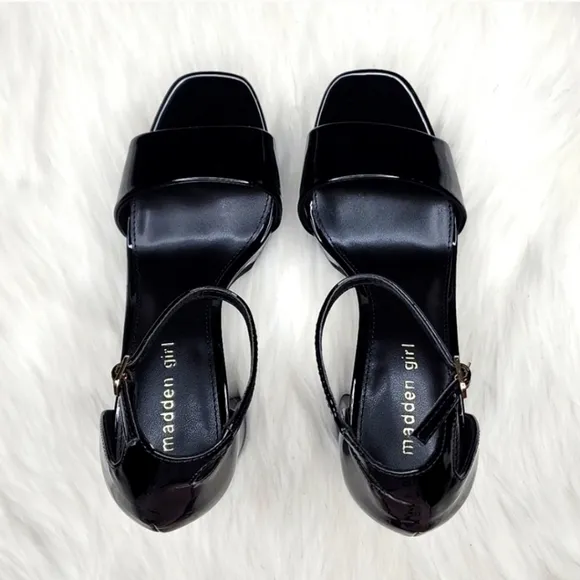 Madden Girl Omega Platform Ankle Strap Pump Black Patent Leather High Heels