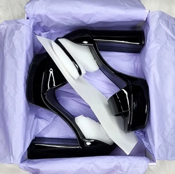 Madden Girl Omega Platform Ankle Strap Pump Black Patent Leather High Heels
