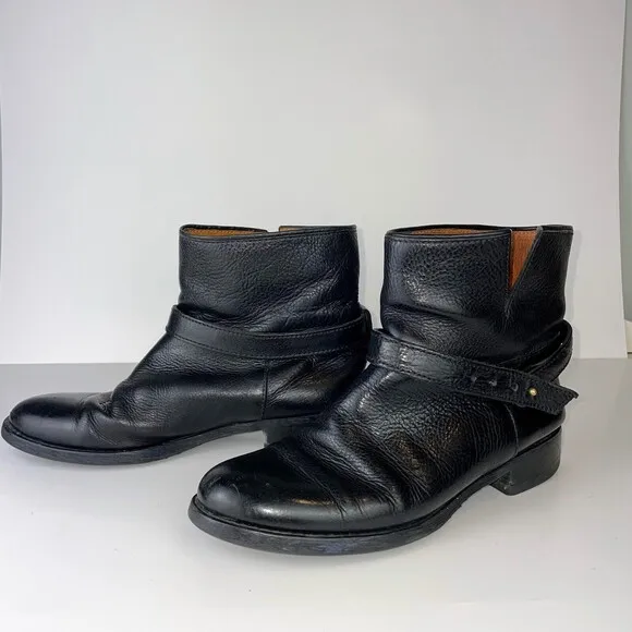 Madewell Biker Boot Moto Brass Strap Ankle Bootie Black Leather Womens 7.5 03827