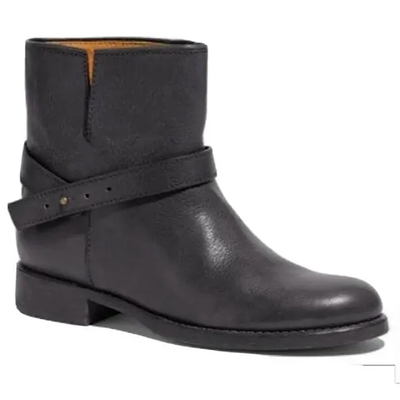 Madewell Biker Boot Moto Brass Strap Ankle Bootie Black Leather Womens 7.5 03827