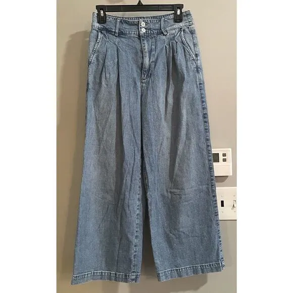 Madewell Jeans High Rise Pleated Wide Leg Crop Denim Womens 4