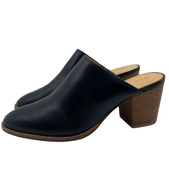 Madewell Womens Shoes The Harper Mule Sz 8 Black Leather Heeled Mules Sleek Chic
