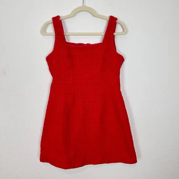MAJE Ribala Tweed Square Neck Mini Dress in Red Size Large
