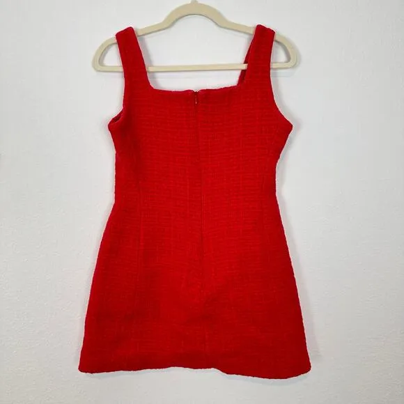 MAJE Ribala Tweed Square Neck Mini Dress in Red Size Large