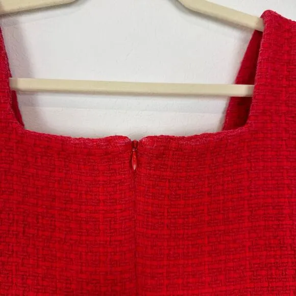 MAJE Ribala Tweed Square Neck Mini Dress in Red Size Large