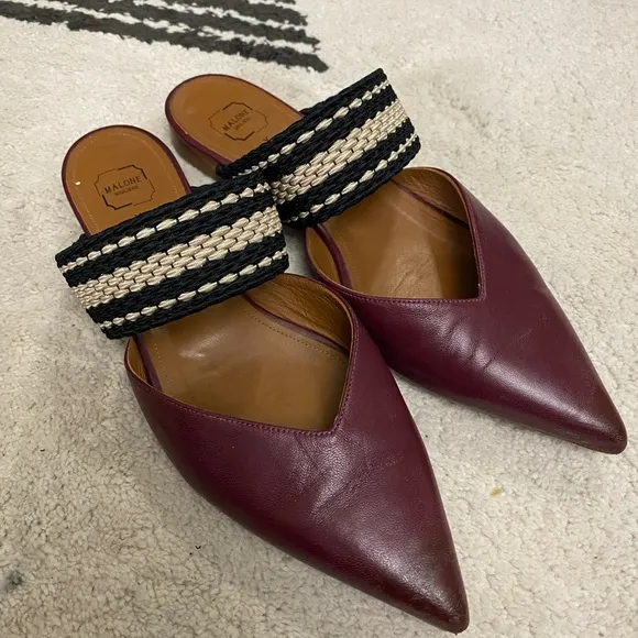 Malone Souliers Burgundy and Black Women's Mules