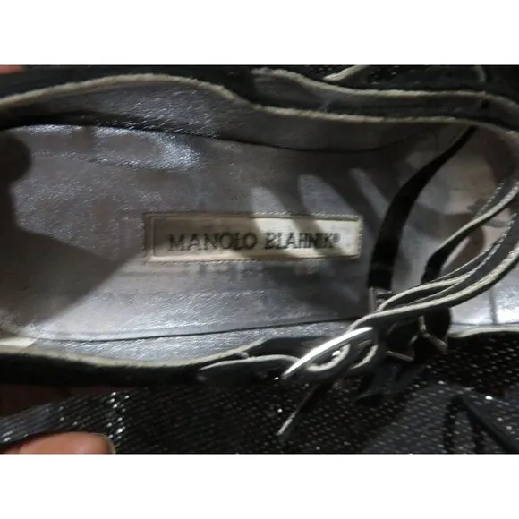 Manolo Blahnik Black Italian Suede Leather MaryJane Buckle pumps sz 38.5 or  8.5
