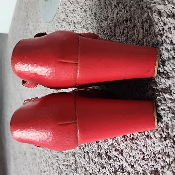 Marc by Marc Jacob's red cracked leather platform wedge shoes-37.5