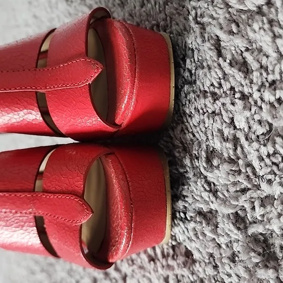 Marc by Marc Jacob's red cracked leather platform wedge shoes-37.5