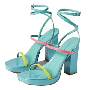 MARC FISHER ACRES Women's Platform Strappy Ankle Wrap Heeled Sandals Blue Multi