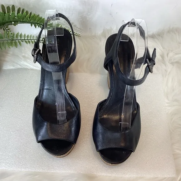 MARC FISHER CALIA LEATHER PLATFORM CHUCKY CORK HEEL ANKLE STRAP SANDALS SZ 10