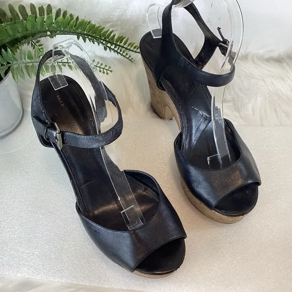 MARC FISHER CALIA LEATHER PLATFORM CHUCKY CORK HEEL ANKLE STRAP SANDALS SZ 10