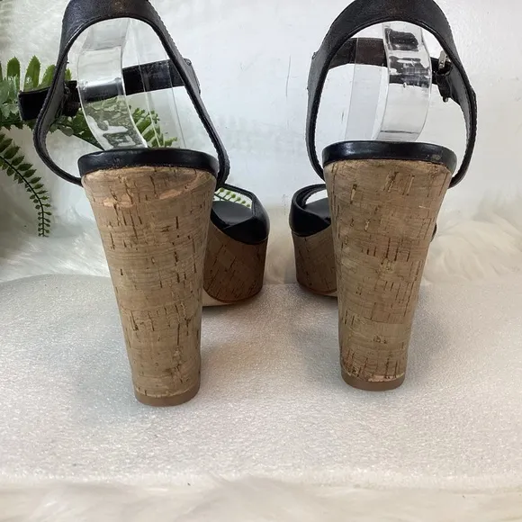 MARC FISHER CALIA LEATHER PLATFORM CHUCKY CORK HEEL ANKLE STRAP SANDALS SZ 10