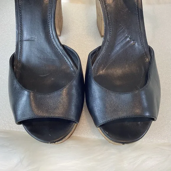 MARC FISHER CALIA LEATHER PLATFORM CHUCKY CORK HEEL ANKLE STRAP SANDALS SZ 10