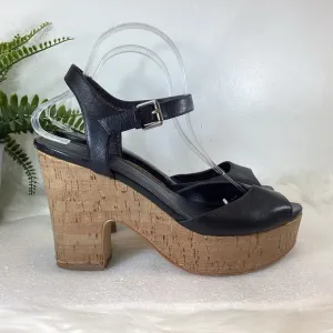 MARC FISHER CALIA LEATHER PLATFORM CHUCKY CORK HEEL ANKLE STRAP SANDALS SZ 10