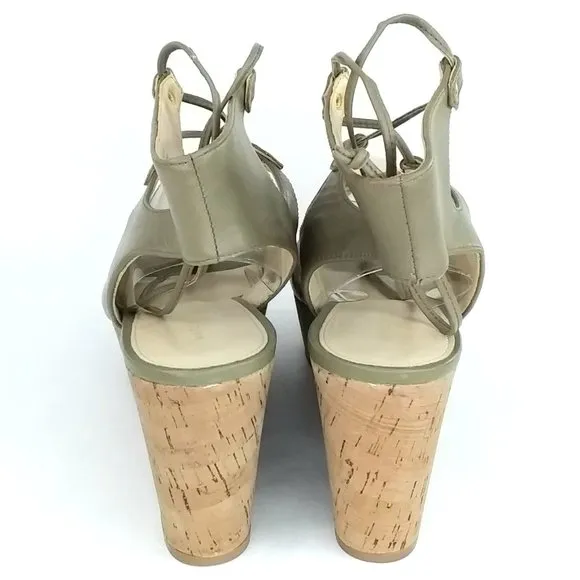 Marc Fisher Smarty Leather Platform Wedge Sandal Size 9 Green Lace Up