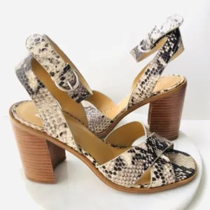 Marc Fisher Snake Print Leather Boho Crisscross Stacked Block Heeled Sandals