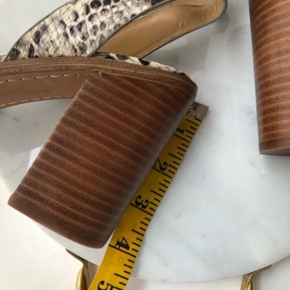 Marc Fisher Snake Print Leather Boho Crisscross Stacked Block Heeled Sandals