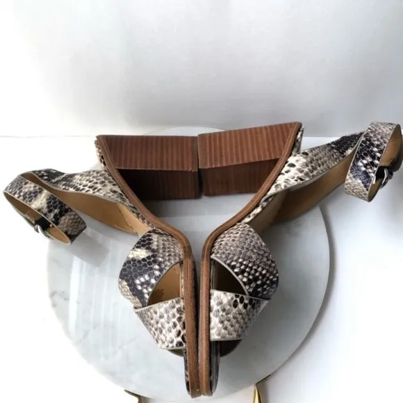 Marc Fisher Snake Print Leather Boho Crisscross Stacked Block Heeled Sandals