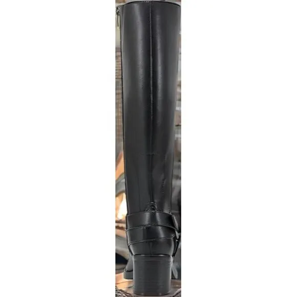 Marc Fisher Womens Black Laile Block Heel Square Toe Knee High Boots Size 7M NIB