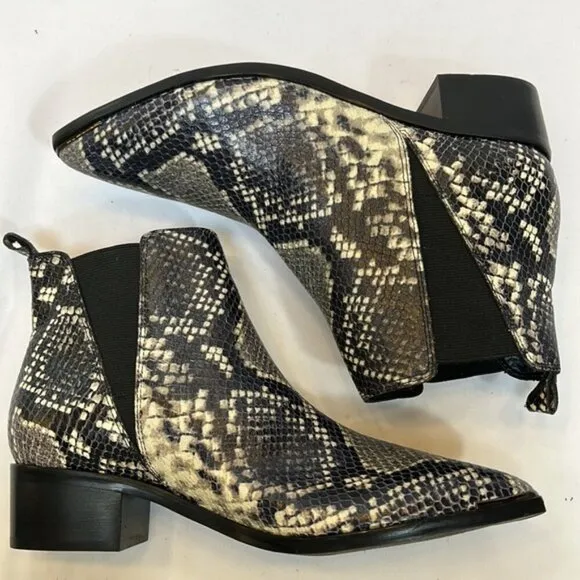 Marc Fisher Yale Leather Snakeskin Print Block Heel Boots Size 6.5 NWOB