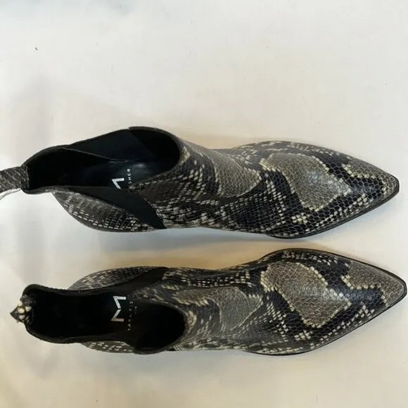 Marc Fisher Yale Leather Snakeskin Print Block Heel Boots Size 6.5 NWOB