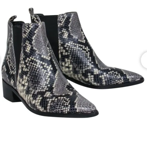 Marc Fisher Yale Leather Snakeskin Print Block Heel Boots Size 6.5 NWOB