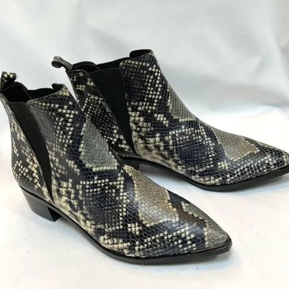 Marc Fisher Yale Leather Snakeskin Print Block Heel Boots Size 6.5 NWOB