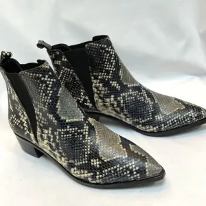 Marc Fisher Yale Leather Snakeskin Print Block Heel Boots Size 6.5 NWOB