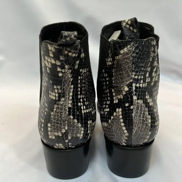 Marc Fisher Yale Leather Snakeskin Print Block Heel Boots Size 6.5 NWOB