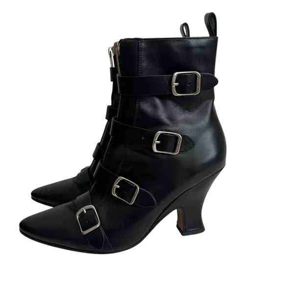 Marc Jacobs St MarksVictorian Black Leather Buckle Boots Size 39.5