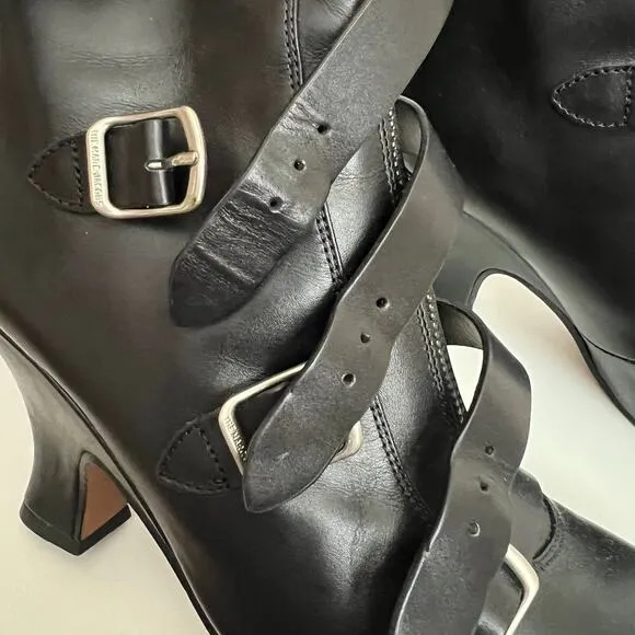 Marc Jacobs St MarksVictorian Black Leather Buckle Boots Size 39.5