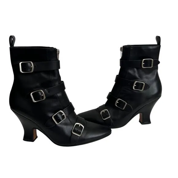 Marc Jacobs St MarksVictorian Black Leather Buckle Boots Size 39.5