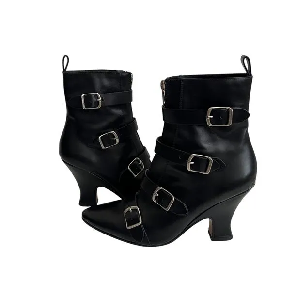 Marc Jacobs St MarksVictorian Black Leather Buckle Boots Size 39.5