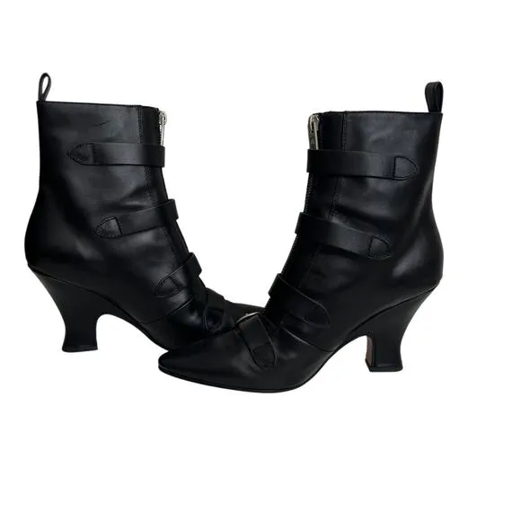 Marc Jacobs St MarksVictorian Black Leather Buckle Boots Size 39.5