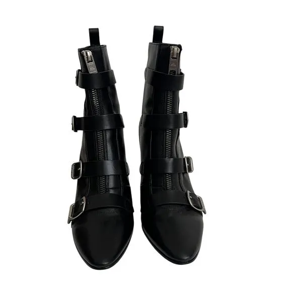 Marc Jacobs St MarksVictorian Black Leather Buckle Boots Size 39.5