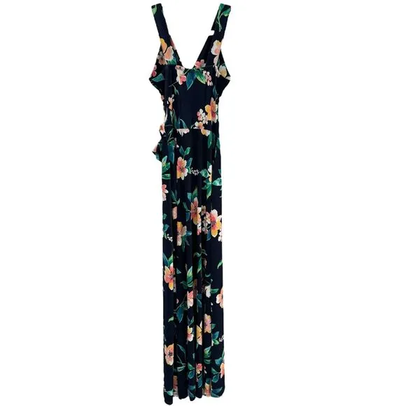 Market &amp; Spruce Helena Faux Wrap Blue Maxi Dress Floral Print Hollywood Glam XS