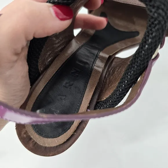 Marni Brown Leather Purple Buckle Chunky Shoes Sandals Size 37