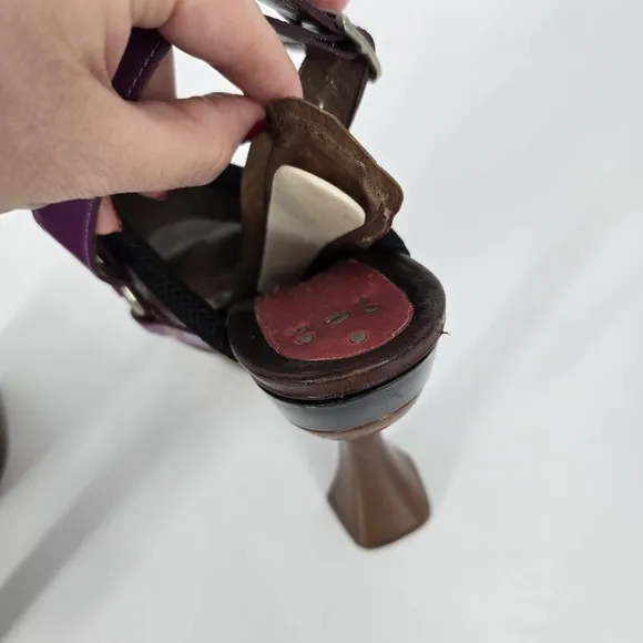 Marni Brown Leather Purple Buckle Chunky Shoes Sandals Size 37