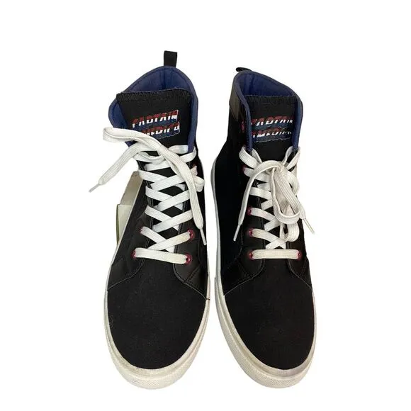 Marvel Captain America Hightop Shoes Size 12 GroundUp Hitop‎ Shield Black New