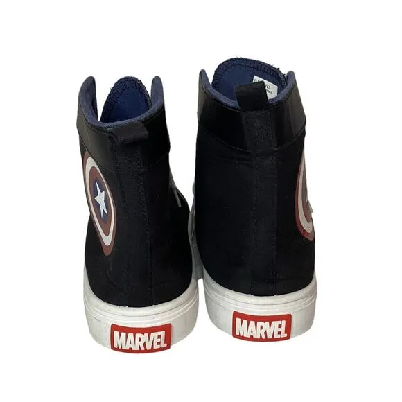 Marvel Captain America Hightop Shoes Size 12 GroundUp Hitop‎ Shield Black New