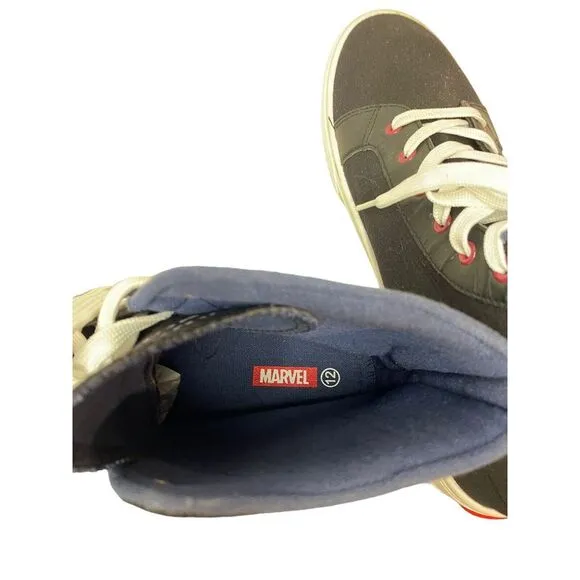 Marvel Captain America Hightop Shoes Size 12 GroundUp Hitop‎ Shield Black New